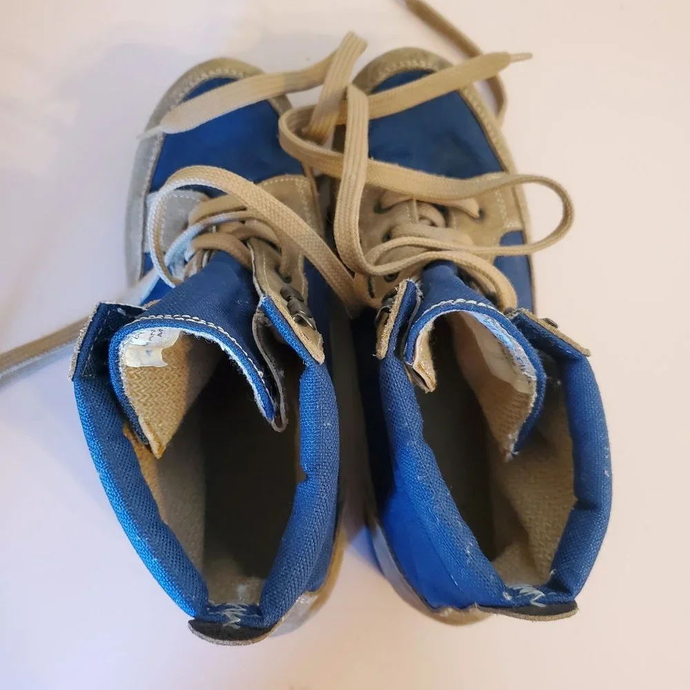 Vibram 8 Made in Italy Blue Canvas Brown Cowhide‎ 2 Tone Chunky Platform Lace Up